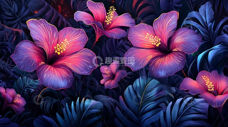 高清大图下载【趣麦麦图】紫色粉色扶桑花