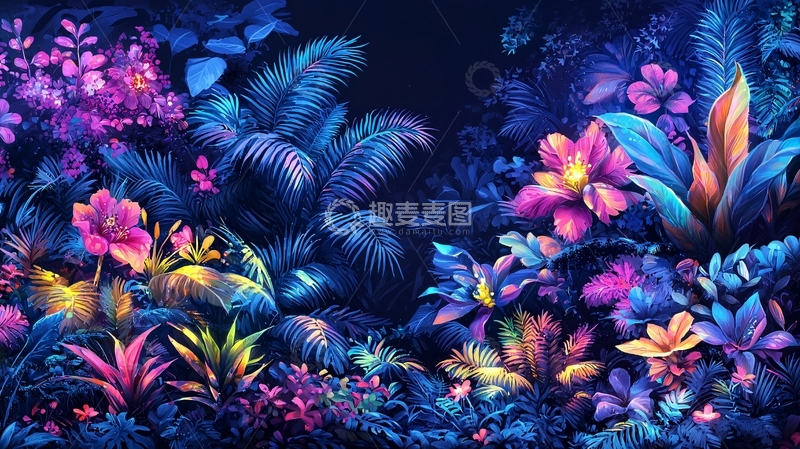 高清大图下载【趣麦麦图】夜光花园花卉植物