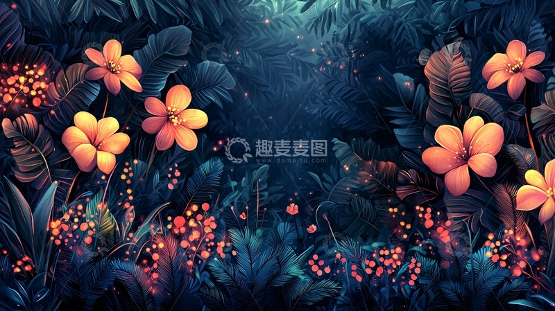 高清大图下载【趣麦麦图】绚丽花朵丛生在暗夜