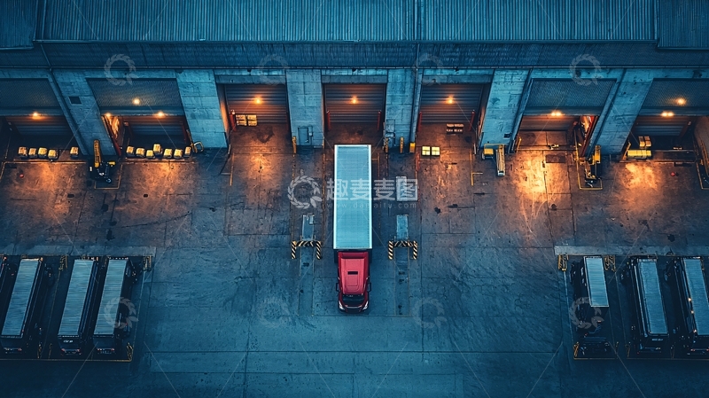 高清大图下载【趣麦麦图】卡车停靠在仓库装货平台