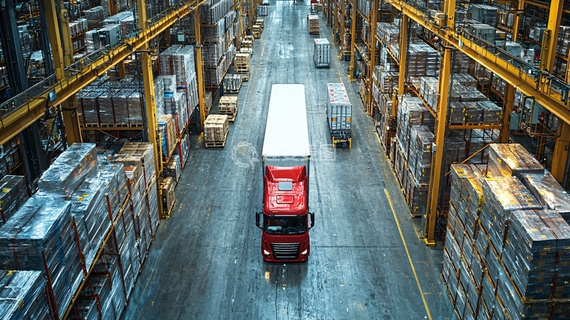 高清大图下载【趣麦麦图】仓库中的红色卡车运输