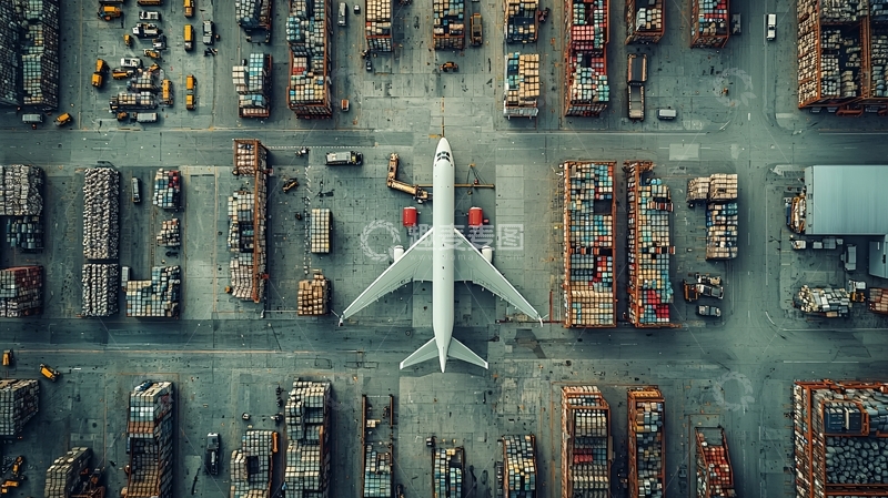 高清大图下载【趣麦麦图】俯瞰视角的飞机和集装箱