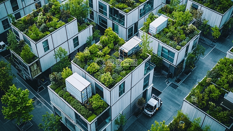 高清大图下载【趣麦麦图】-绿色屋顶的房屋鸟瞰