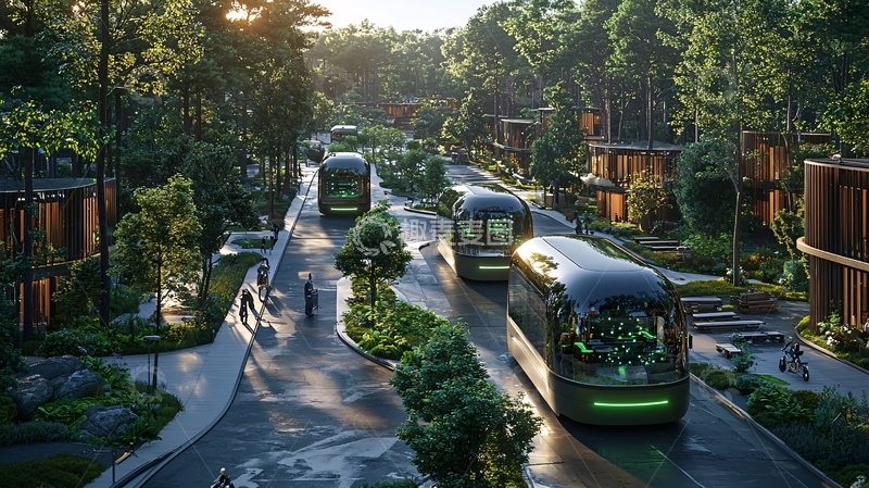 高清大图下载【趣麦麦图】森林中的未来城市交通