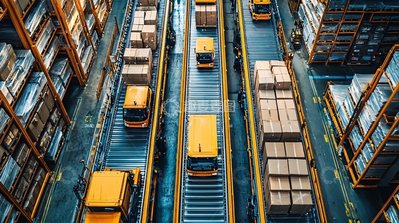 高清大图下载【趣麦麦图】仓库传送带上的货物运输