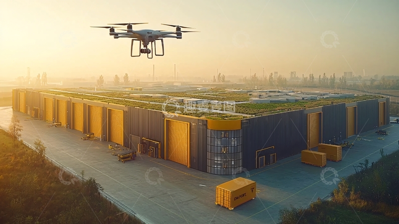 高清大图下载【趣麦麦图】无人机在仓库上空飞行