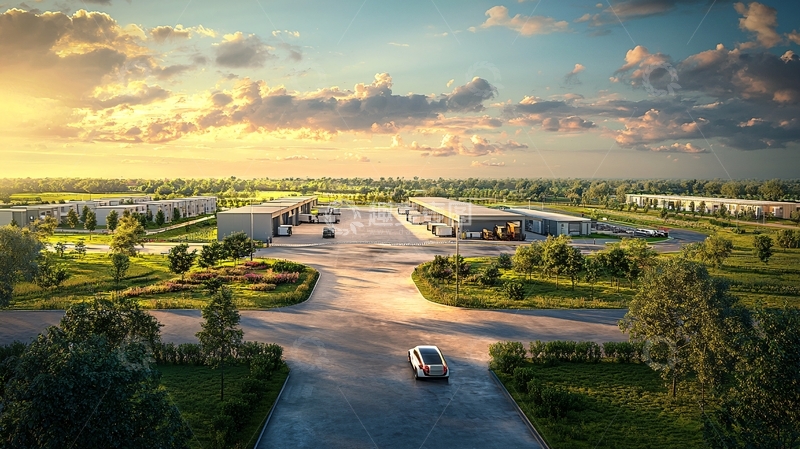 高清大图下载【趣麦麦图】现代工业园区日出美景