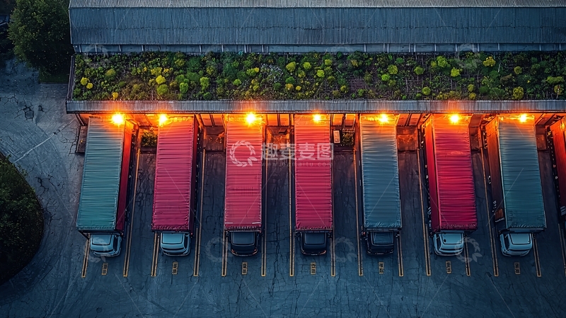 高清大图下载【趣麦麦图】夜间货运卡车停靠场景