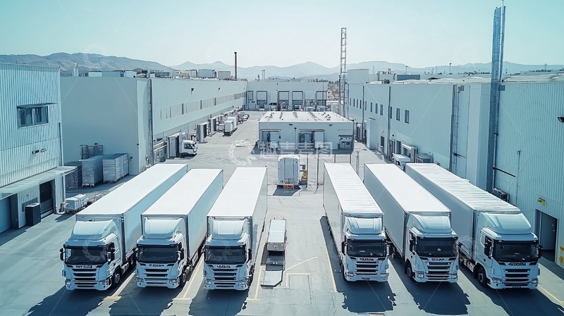 高清大图下载【趣麦麦图】物流中心卡车整齐排列