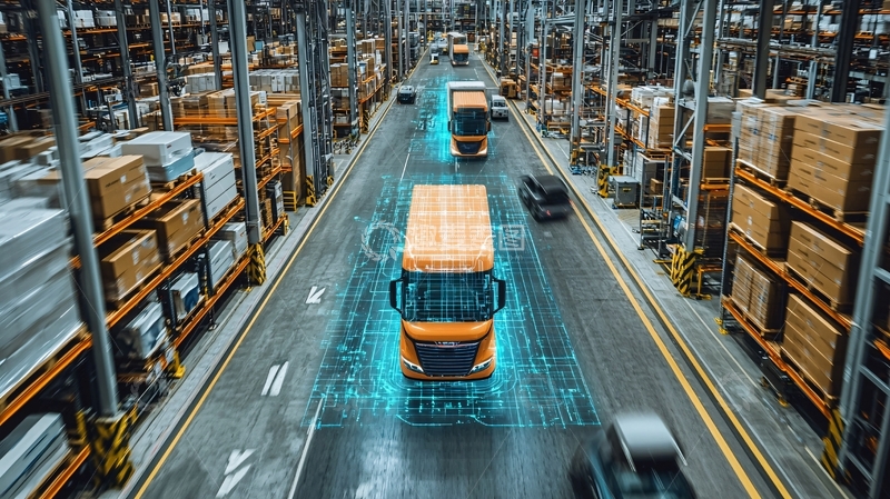 高清大图下载【趣麦麦图】仓库里的自动驾驶卡车