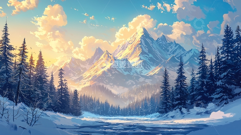 高清大图下载【趣麦麦图】冬日雪山晴空万里