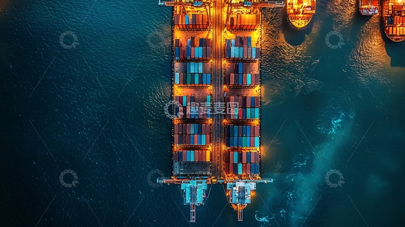 高清大图下载【趣麦麦图】-货船停靠在港口装卸货物
