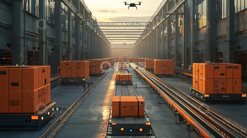 高清大图下载【趣麦麦图】工业仓库中的无人机运输