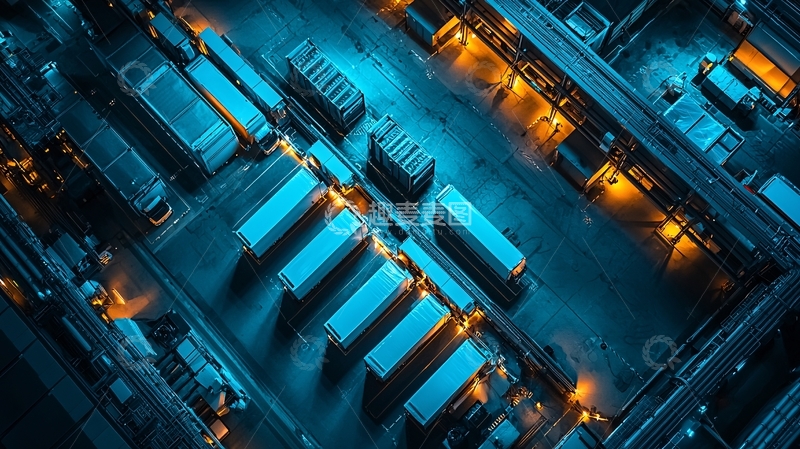 高清大图下载【趣麦麦图】-夜间的集装箱卡车停车场