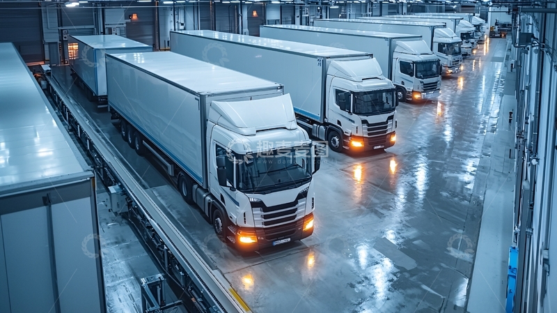 高清大图下载【趣麦麦图】货运卡车队列停靠