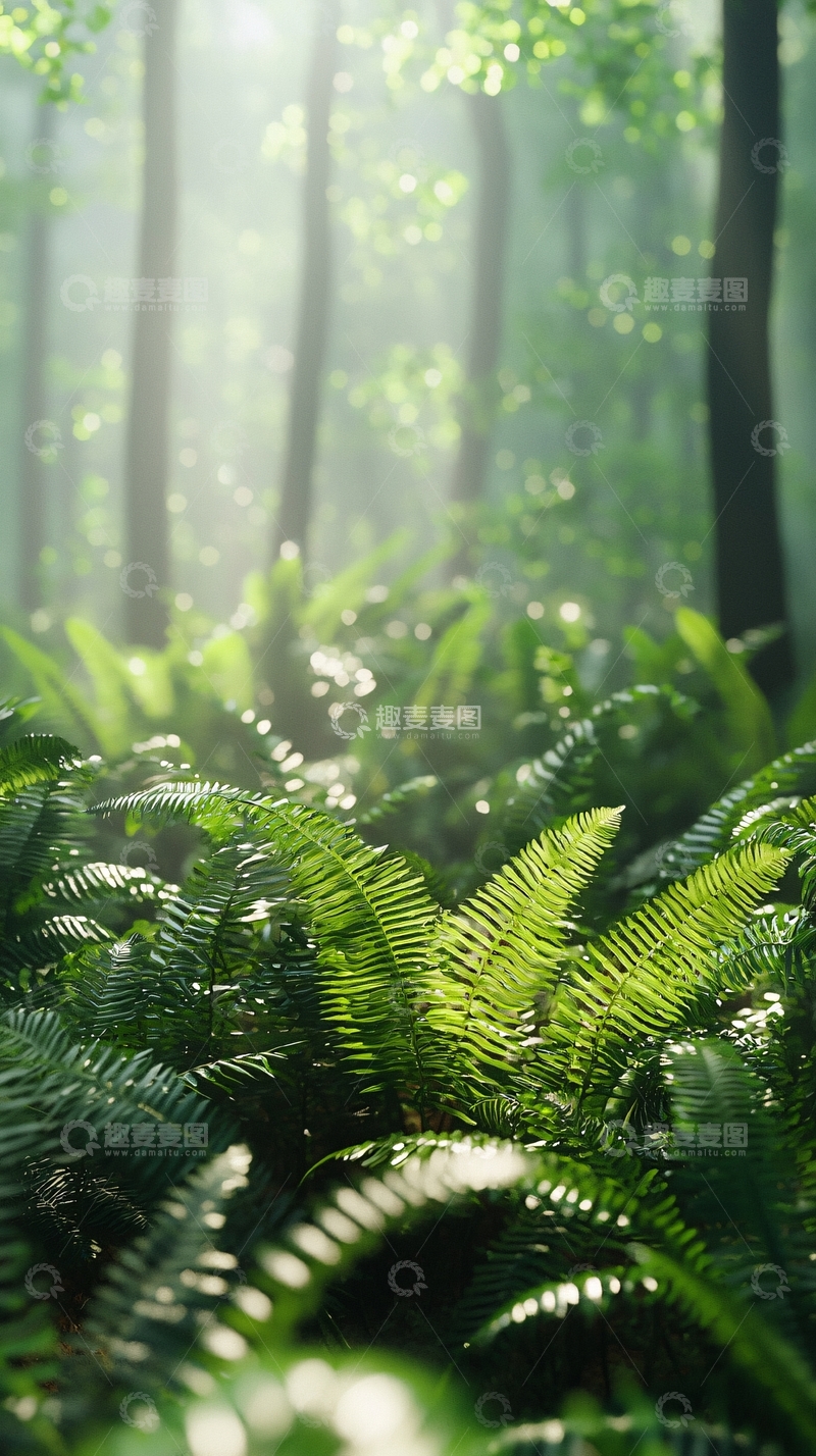 高清大图下载【趣麦麦图】森林阳光下的蕨类植物