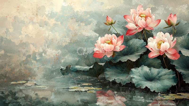 高清大图下载【趣麦麦图】水墨风荷花高清图片