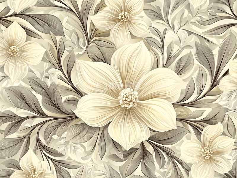 浅色花朵与叶子图案