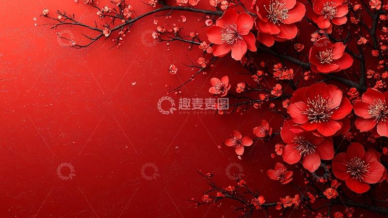 高清大图下载【趣麦麦图】红色背景上的红色花朵