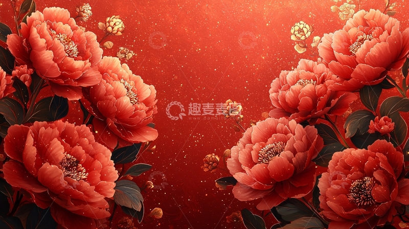 高清大图下载【趣麦麦图】红色背景下的牡丹花
