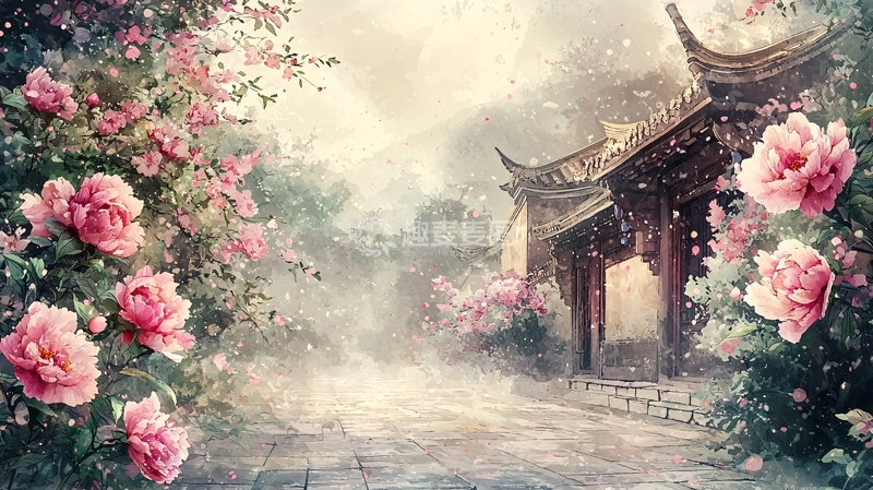 高清大图下载【趣麦麦图】国风庭院花卉