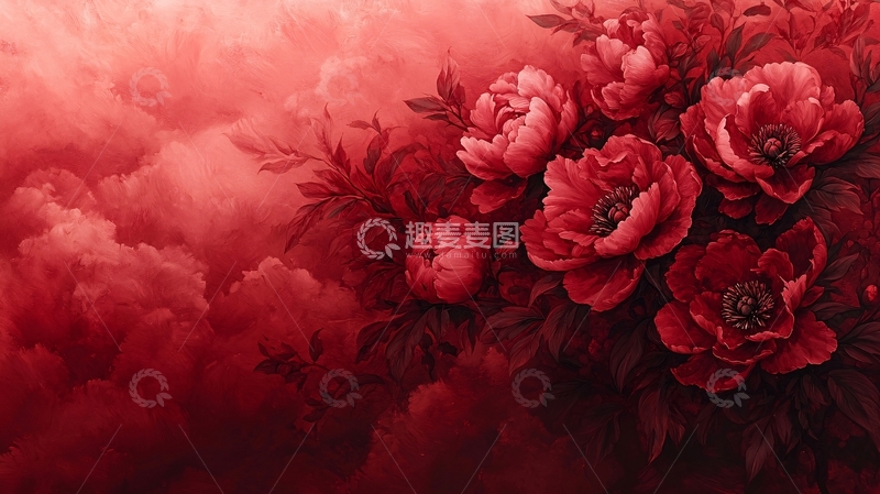 高清大图下载【趣麦麦图】红色花朵云雾缭绕背景