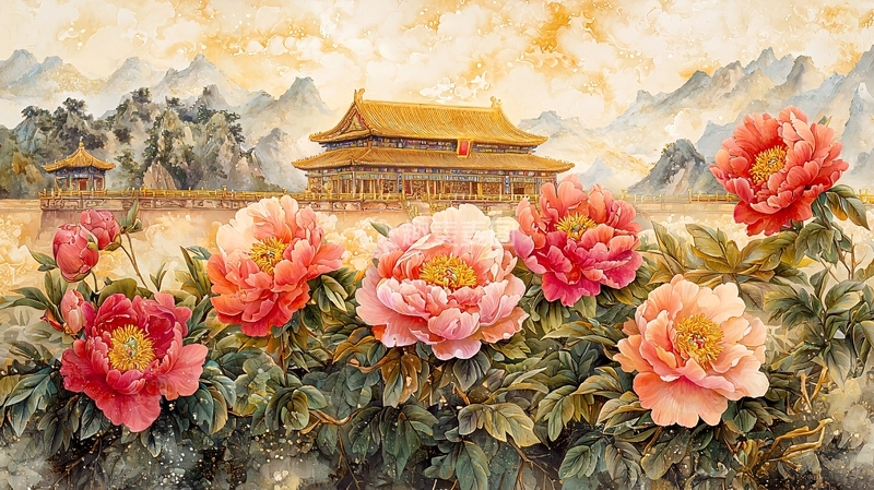 高清大图下载【趣麦麦图】中国风牡丹花故宫