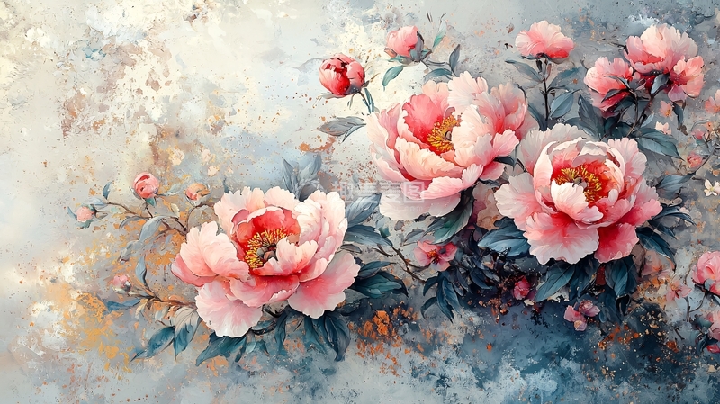 高清大图下载【趣麦麦图】水彩牡丹花卉柔美背景