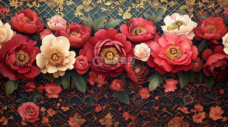 高清大图下载【趣麦麦图】红色和白色牡丹花盛开