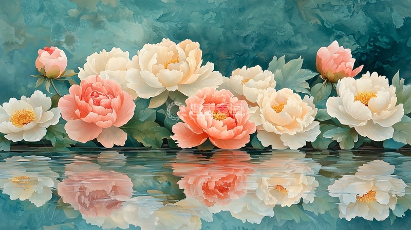 高清大图下载【趣麦麦图】水面倒影中的牡丹花
