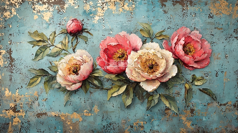 高清大图下载【趣麦麦图】粉色牡丹花蓝色背景