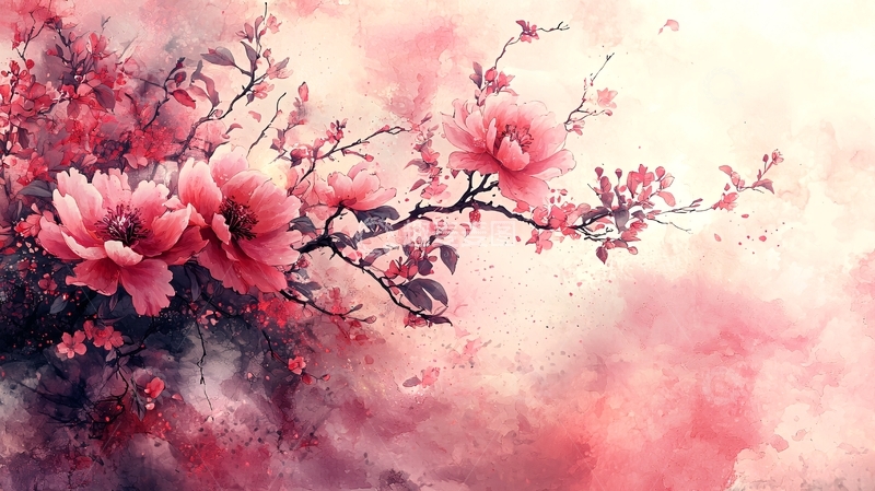 高清大图下载【趣麦麦图】粉色花朵水彩唯美意境