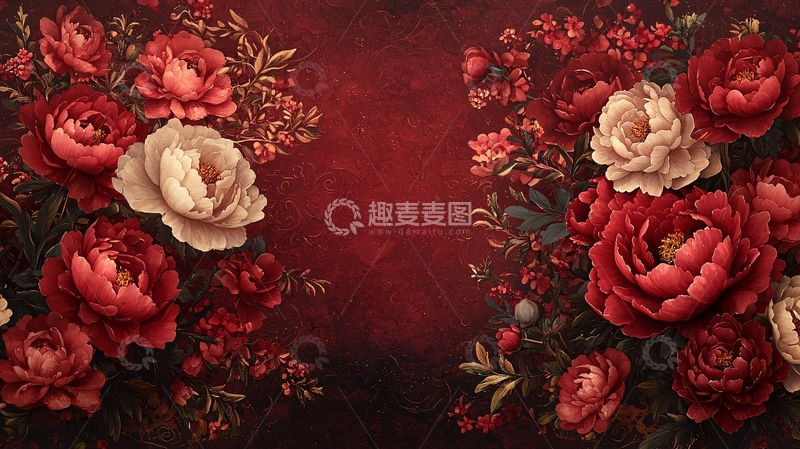 高清大图下载【趣麦麦图】红色花卉油画风格