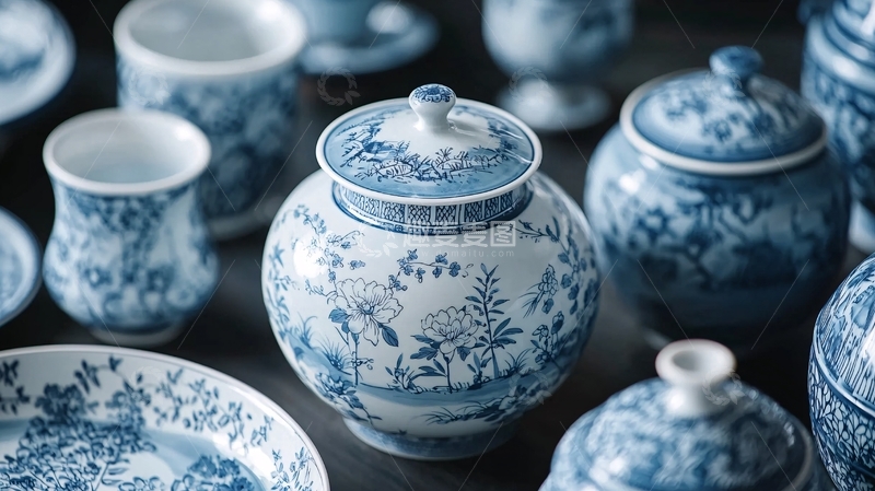 高清大图下载【趣麦麦图】青花瓷器静物特写