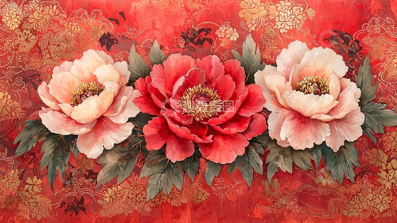 高清大图下载【趣麦麦图】红色牡丹花盛开图