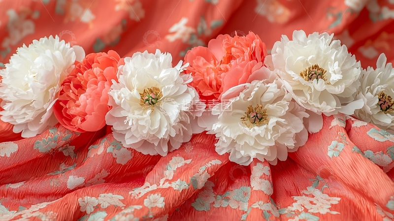 高清大图下载【趣麦麦图】淡雅花朵在粉色底纹上