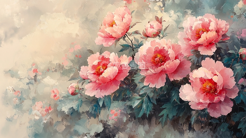 高清大图下载【趣麦麦图】粉色牡丹水彩绘画