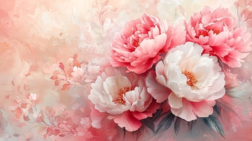 水彩风格的牡丹花