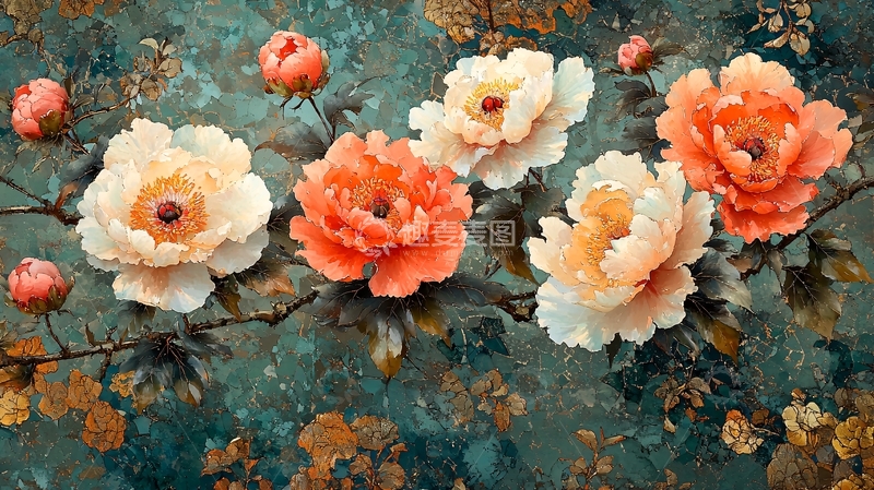 高清大图下载【趣麦麦图】牡丹花主题油画质感背景