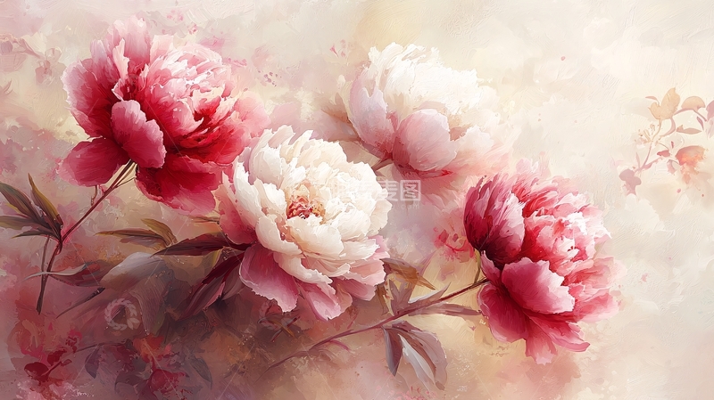 高清大图下载【趣麦麦图】粉色和白色牡丹花