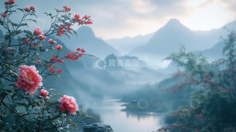 高清大图下载【趣麦麦图】山水花卉水墨画