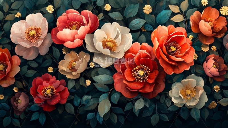 高清大图下载【趣麦麦图】鲜艳花朵和绿叶