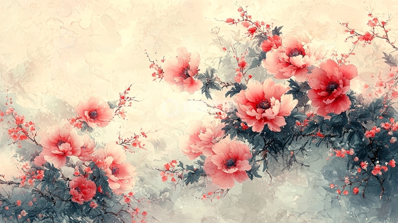 高清大图下载【趣麦麦图】水彩风格的粉色花朵