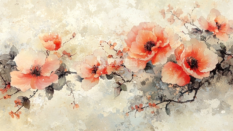 高清大图下载【趣麦麦图】淡雅水彩风粉色花朵