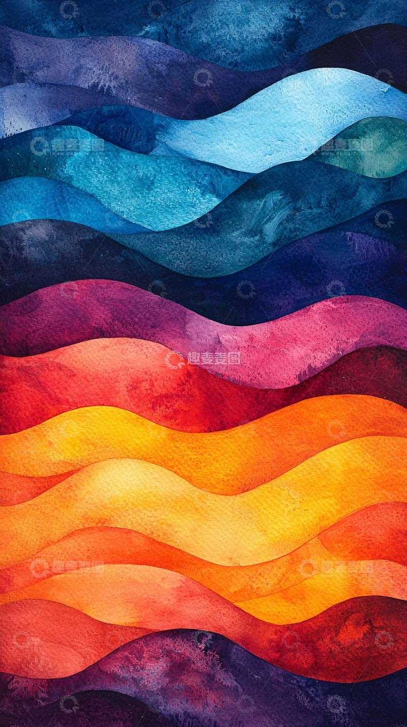 高清大图下载【趣麦麦图】水彩风格波浪渐变背景