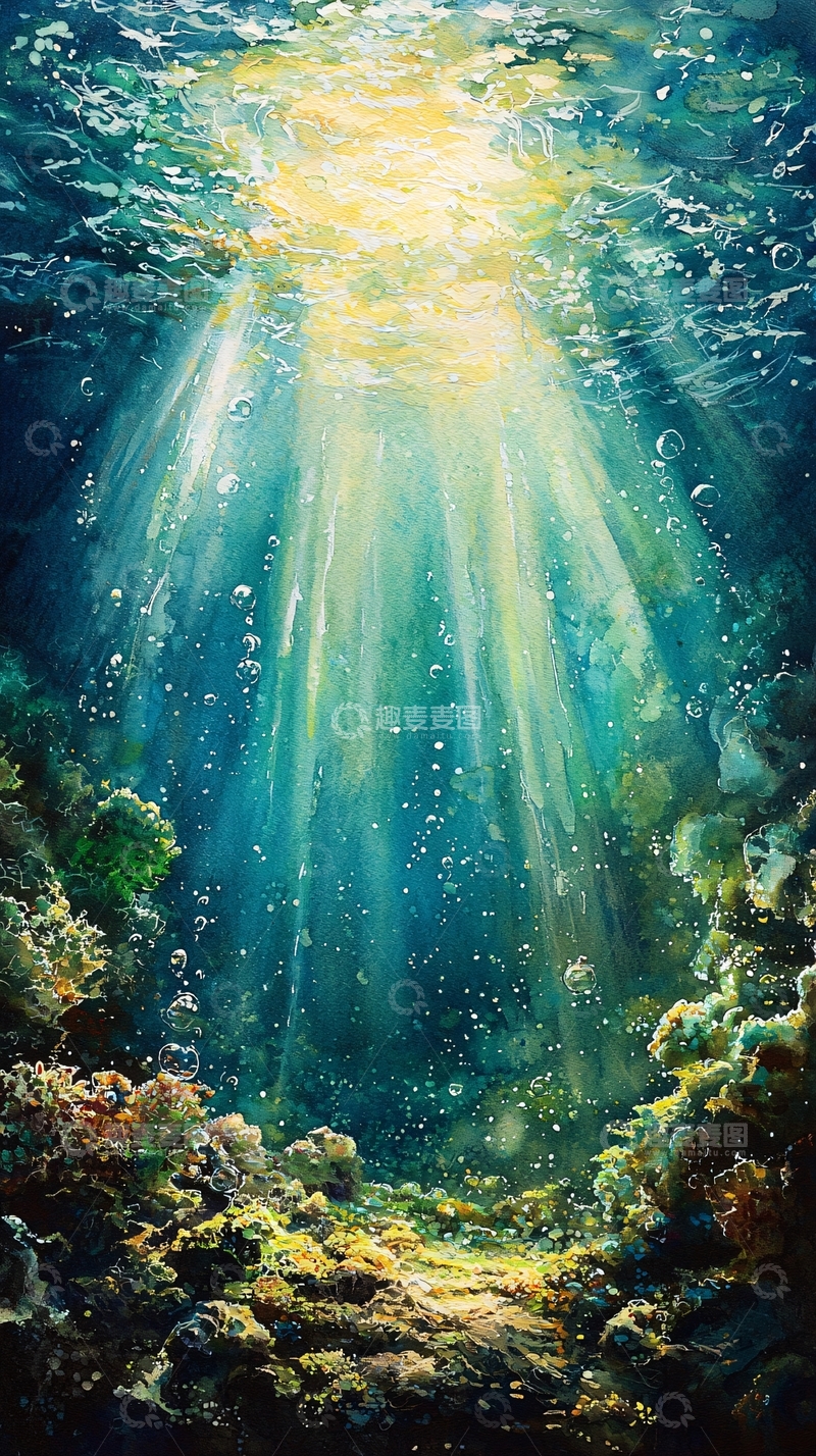 高清大图下载【趣麦麦图】水下阳光穿透水面