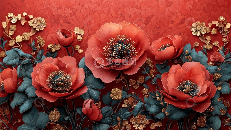 高清大图下载【趣麦麦图】红色花朵背景墙
