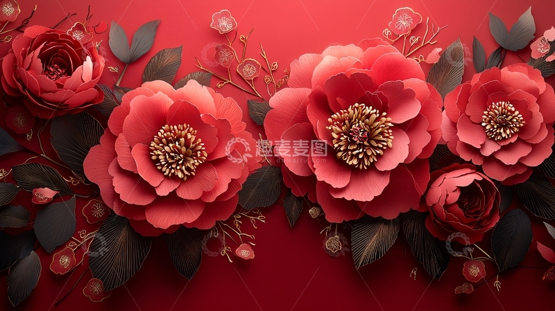 高清大图下载【趣麦麦图】红色牡丹花卉背景