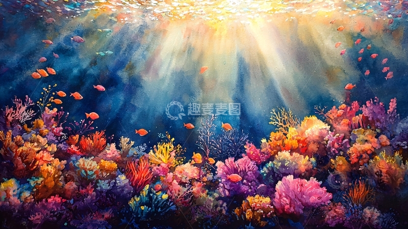 高清大图下载【趣麦麦图】海底珊瑚礁的阳光