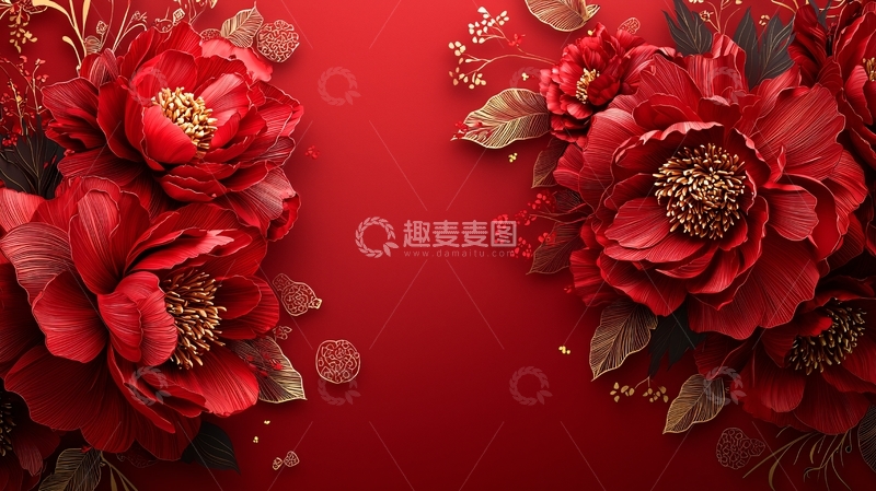 高清大图下载【趣麦麦图】红色背景上的牡丹花